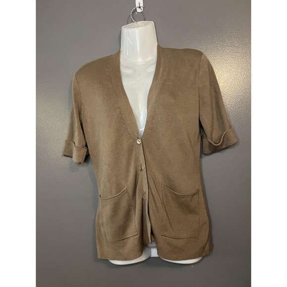 Coldwater Creek Cardigan Womens XS Brown Silk Blend Short Sleeve Button Front - Picture 1 of 6
